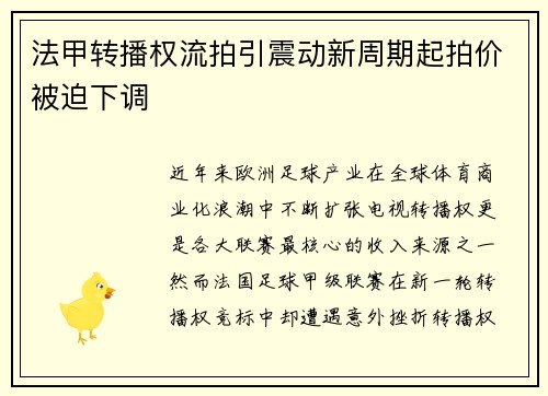 法甲转播权流拍引震动新周期起拍价被迫下调